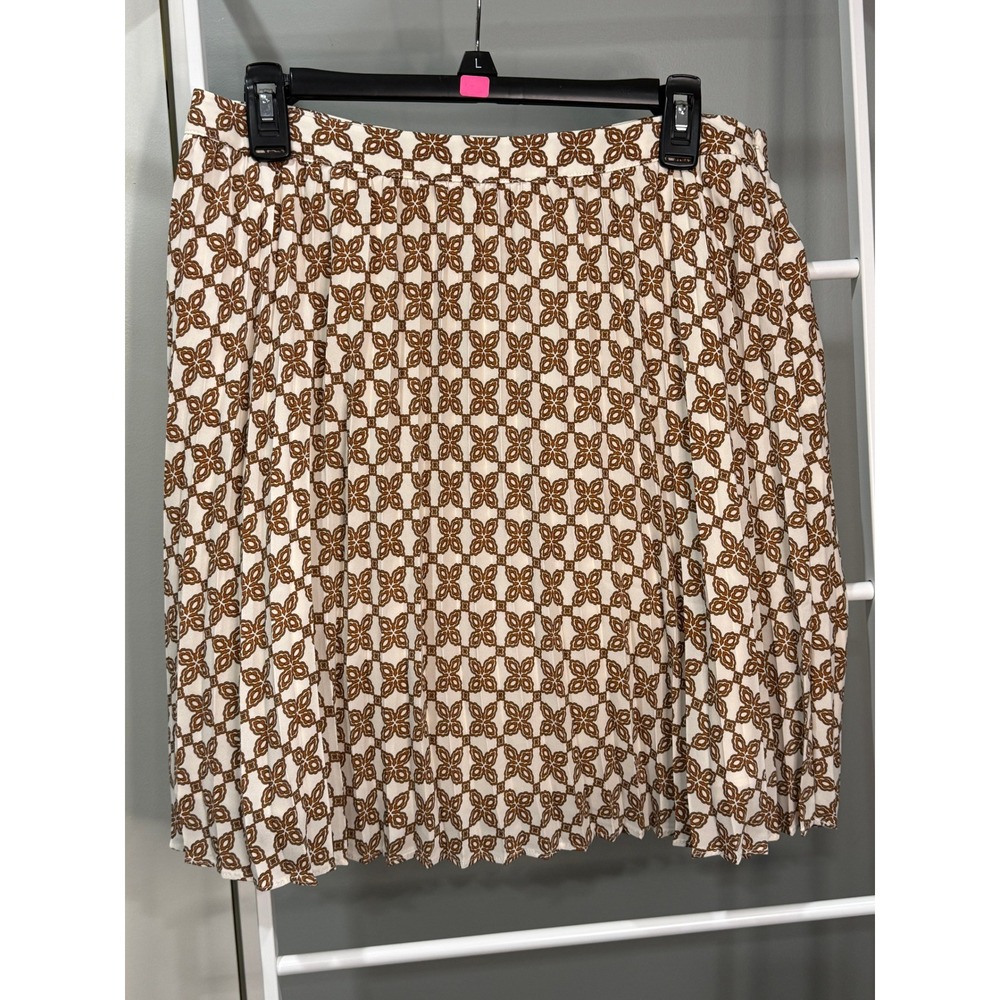 J.Crew Women Brown Cream Geometric Floral Pleated Mini Skirt Size 10 Ivy League